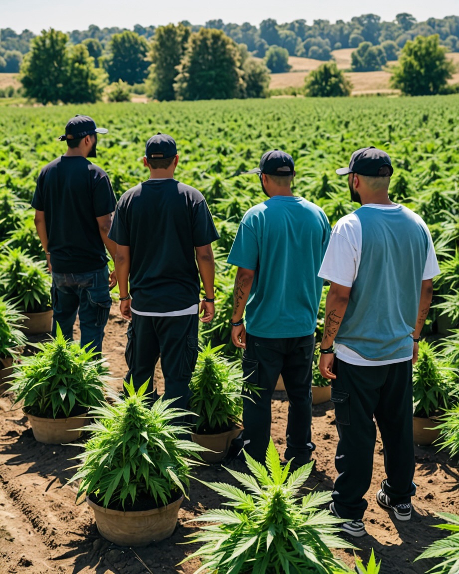 photograph of mexican drug cartels at a small town USA farm